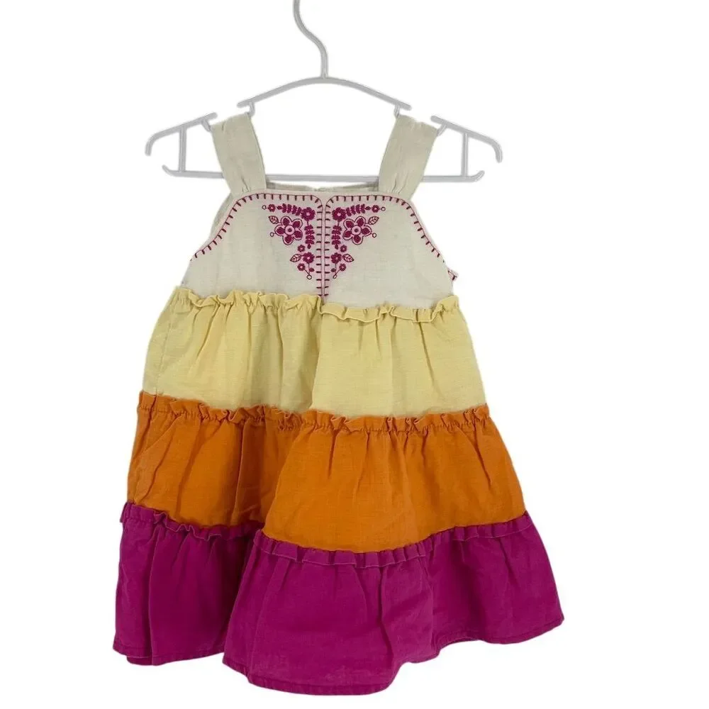 Baby Gap Girls Floral Sundress 12-18 Months Embroidered Pink White Knee Length